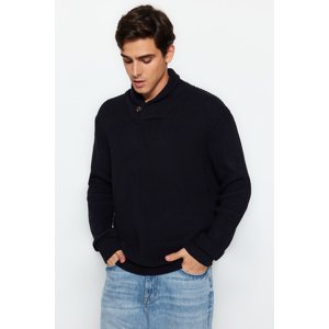 Trendyol Navy Regular Fit Shawl Collar Buttoned Knitwear Sweater