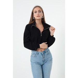 Lafaba Women's Black Zipper Crop Sweater