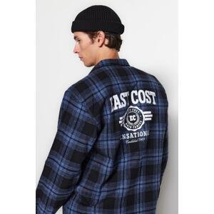 Trendyol Men's Indigo Relaxed Fit Back Printed Checkered Pocket Detail Lumberjack Thick Winter Shirt