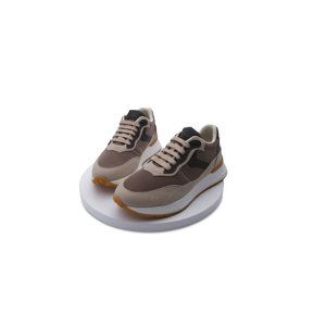 Marjin Men's Sneakers Parachute Fabric Detail Thick Sole Lace-Up Sneakers Kosev Beige.