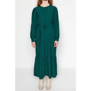 Trendyol zelená pásová tkanina gombík detailný aerobin maxi tkané šaty