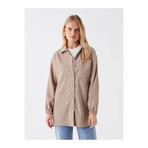 LC Waikiki Women's Shirt Collar Straight Long Sleeve Corduroy Tunic