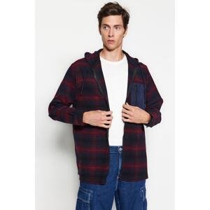 Trendyol Men's Navy Blue Oversize Fit Hooded Pocket Zipper Plaid Check Lumberjack Winter Shirt