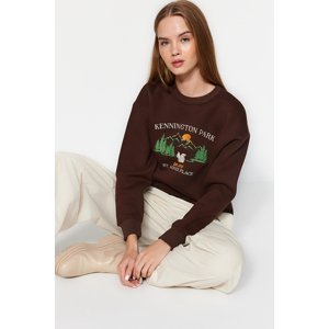 Trendyol Brown Thick Inner Fleece Embroidered Regular/Normal Fit Knitted Sweatshirt