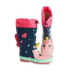 Denokids Heart Unicorn Girls Navy Blue Rain Boots