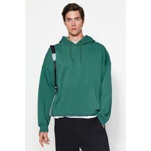 Trendyol Green Men's Oversize/Wide-Cut Hoodie. Puffy Back Printed Fleece Interior Cotton Sweatshirt.
