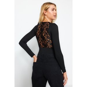 Trendyol Black Back Lace Detailed Knitted Body with Snap Snaps