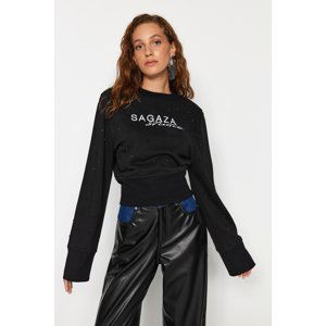 Trendyol X Sagaza Studio Black Shiny Stone Print Sweatshirt