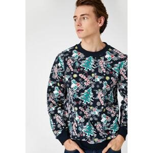 Koton Men's Navy Blue Patterned Sweatshirt