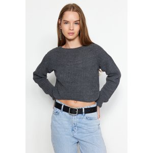 Trendyol Antracit Crop Basic Pletený sveter