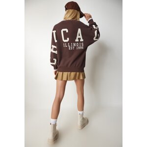 Happiness İstanbul Women's Brown Printed Oversize Sweatshirt