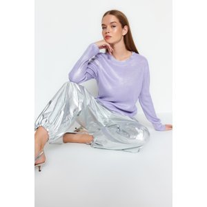 Trendyol Lilac Basic Foil pleteninový sveter s potlačou