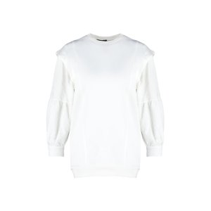 Trendyol White Sleeve Lace Embroidery Detailed Diver/Scuba Knitted Sweatshirt