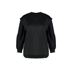 Trendyol Black Lace Embroidery Detailed Diver/Scuba Knitted Sweatshirt