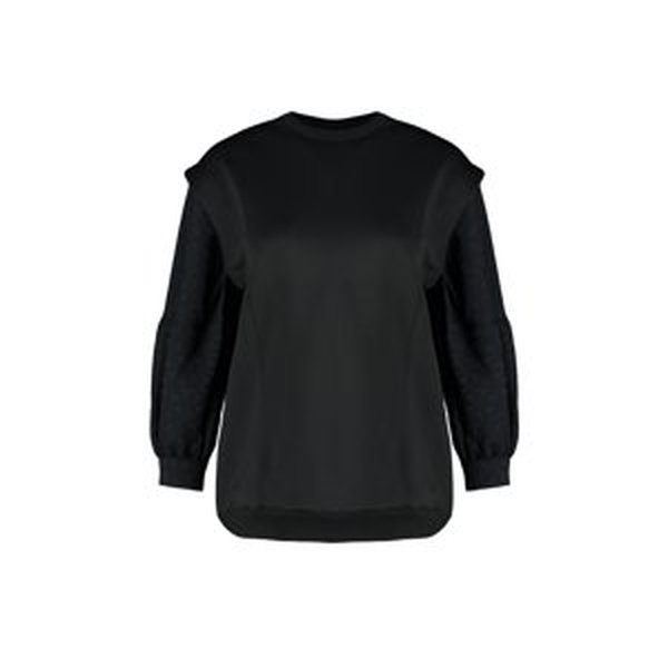 Trendyol Black Sleeve Detailed Diver/Scuba Knitted Sweatshirt