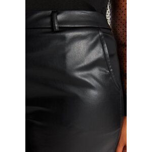 Trendyol Curve Black Wide Cut Faux Leather Woven Trousers