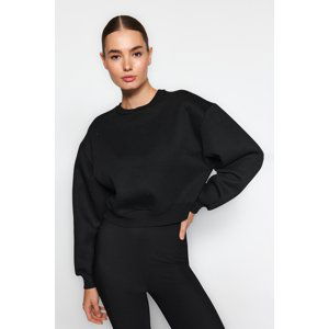 Trendyol Black Thick Fleece Inside Stone Detail Regular/Normal Fit Knitted Sweatshirt