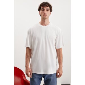 GRIMELANGE Darell Men's Oversize Fit 100% Cotton Thick Textured Printed White T-shir