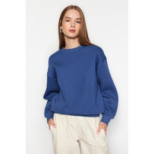 Trendyol Indigo Thick, Fleece Inside Regular/Normal Fit. Crew Neck Basic Knitted Sweatshirt