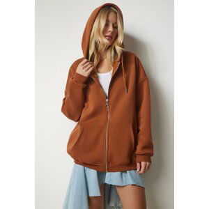 Happiness İstanbul Women's Tile Hooded Zipper Oversized Sweatshirt