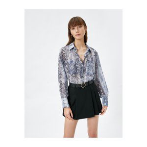 Koton Chiffon Shirt Snakeskin Patterned Pocket Buttoned Long Sleeve