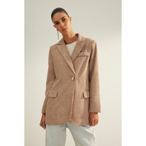 Trendyol Mink Premium Quality Oversize Wide Fit Velvet Fabric Woven Blazer Jacket