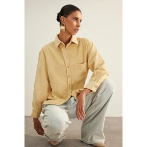 Trendyol Stone Premium Quality Pocketed Boyfriend/Wide Fit Velvet Woven Shirt
