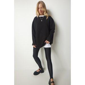 Happiness İstanbul Women's Black Shark Oversized Knitted Sweatshirt