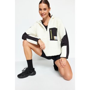 Trendyol Ecru Color Block Fleece and Parachute Fabric Detail, Wide Fit Sports Sweatshirt