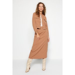 Trendyol Camel Pocketed Bomber Jacket-Skirt Woven Fabric Top and Bottom Set