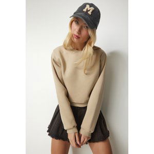 Happiness İstanbul Women's Beige Raised Crop Sweatshirt