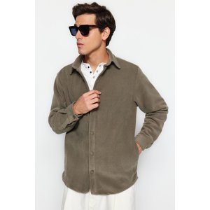 Trendyol Khaki Unisex Regular Fit bočné vrecko fleece hrubá zimná ležérna košeľová bunda