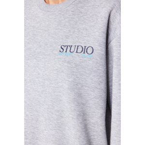 Trendyol Gray Melange Back with Print Detailed Thick Fleece Inside Regular/Normal Knitted Sweatshirt