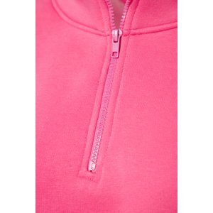 Trendyol Pink Comfort-Cut Crop Basic Zipper Stand-Up Collar Thick Fleece Inside Knitted Sweatshirt