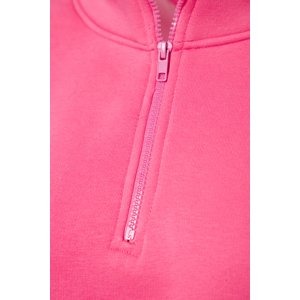 Trendyol Pink Comfort Fit Crop Basic Zipper High Neck Thick Fleece Knitted Sweatshirt