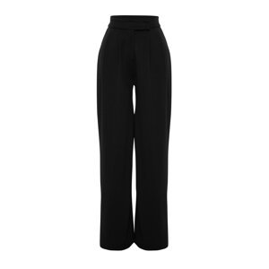 Trendyol Black plisované široké nohavice so širokým pásom s opaskom na suchý zips