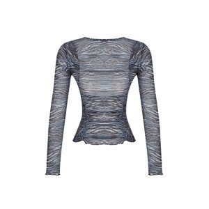 Trendyol Navy Blue Animal Patterned Special Textured Slim Crew Neck Blouse