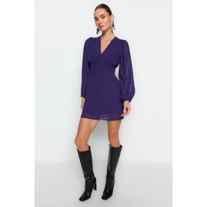 Trendyol Purple A-line šifónovo tkané šaty s podšívkou na gombíky