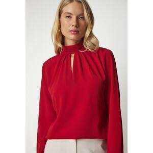 Happiness İstanbul Women's Red Window Detailed Flowy Crepe Blouse