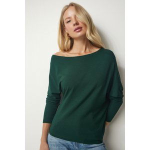 Happiness İstanbul Women's Emerald Green Boat Neck Knitwear Blouse