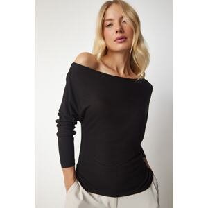 Happiness İstanbul Women's Black Boat Neck Knitwear Blouse