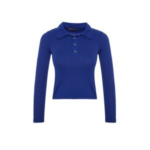 Trendyol Navy Blue Soft Fabric Fitted Polo Neck Stretchy Knitted Blouse