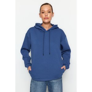 Trendyol Indigo Thick Fleece Inside, Pocket Detailed Hooded Regular/Regular Knitted Sweatshirt