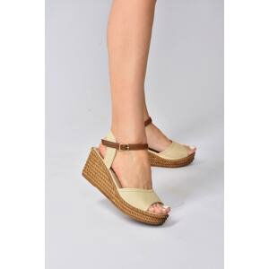 Fox Shoes Beige Linen Wedge Heels Women's Shoes