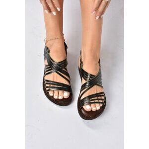 Fox Shoes Black Genuine Leather Women Sandals