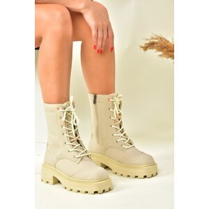 Fox Shoes Beige Women's Boots with Thick Soles