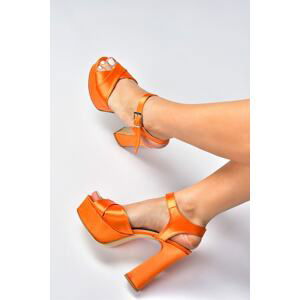 Fox Shoes Women's Orange Satin Fabric Platform Heeled Evening Shoes