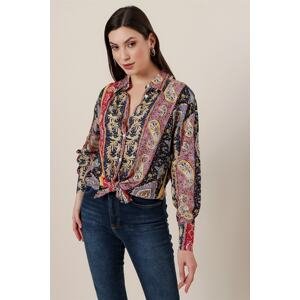 By Saygı Shawl Patterned Oversize Shirt Navy Blue