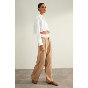 Trendyol Mink prémiovej kvality dvojitý opasok detail širokých nôh tkané nohavice