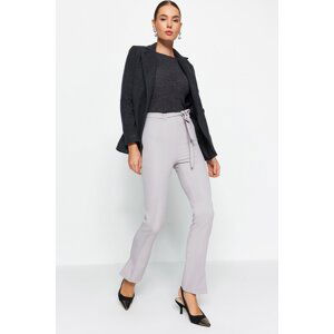 Trendyol Grey Gray Skinny Leg tkané rebrované nohavice